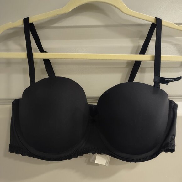 NWT AERIE Real Happy Strapless Push Up Bra Black Size 38C Removable Straps Clear - Picture 4 of 8